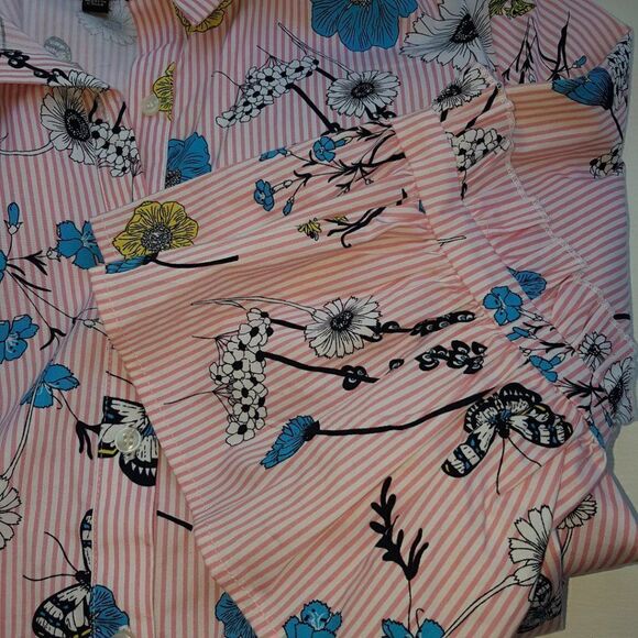 SILENT CHAOS Pink White Stripped Blouse with Blue, Yellow & Black Flowers MEDIUM - Picture 7 of 10